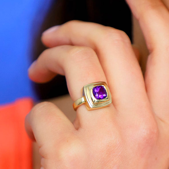 Chocolate Amethyst Ring on a model