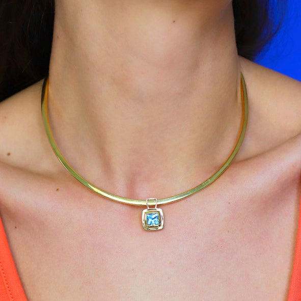 Chocolate Aquamarine Pendant on a gold collar