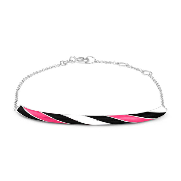 Rock Candy Allsorts Friendship Bracelet with white, black and neon pink enamel, 3 quarter view