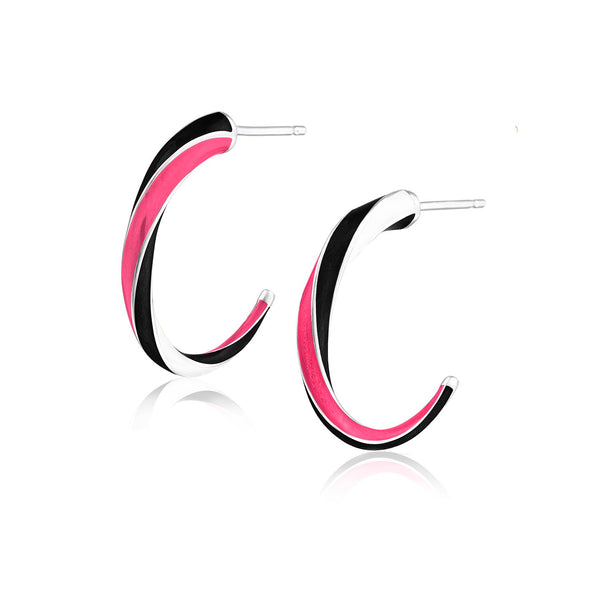 Rock Candy Allsorts Hoop Earrings made in platinum with neon pink, white and black enamel