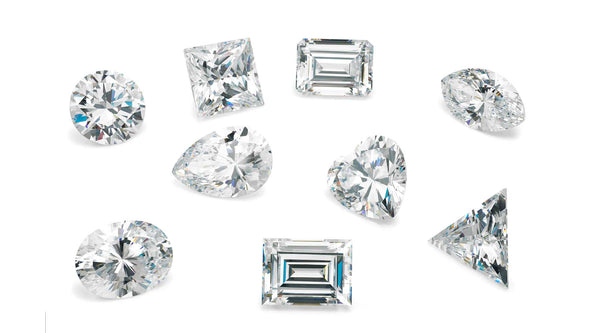 Different cuts of a diamond such as princess, pear and emerald cut