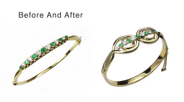 A Knot Inspired Emerald Bangle remodelled from a dainty bangle