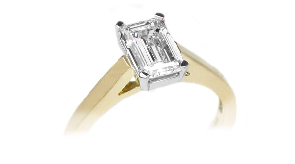 Bespoke Emerald Cut Diamond Engagement Ring In Platinum and Yellow Gold