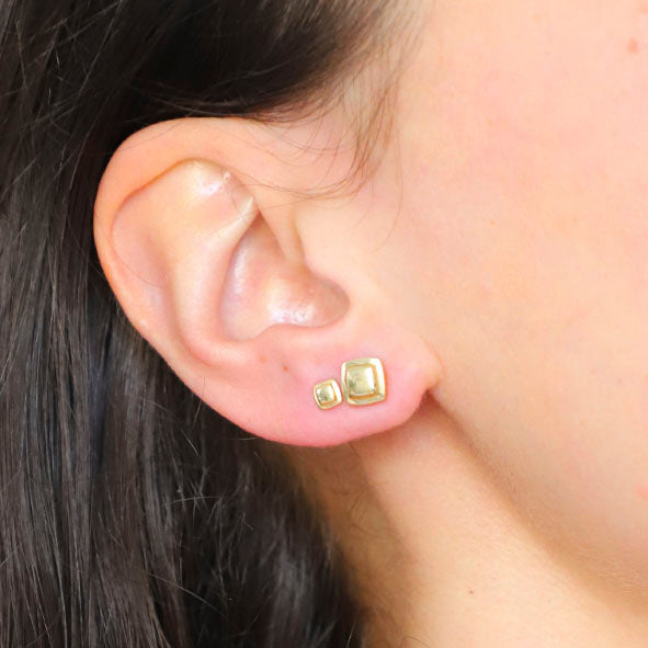 Chocolate Gold Stud Earrings on a model
