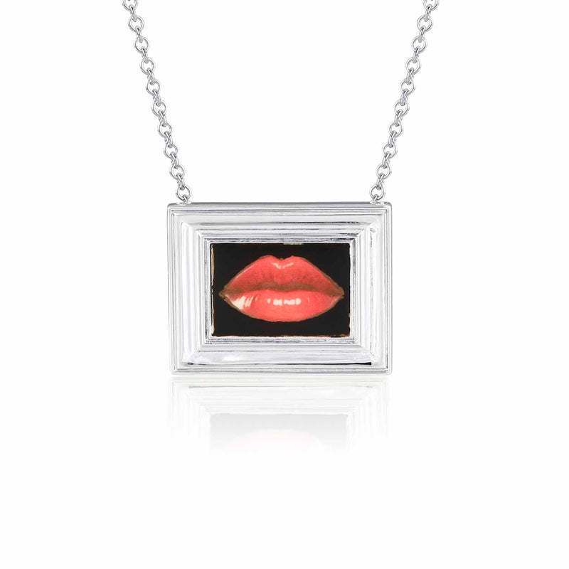 Framed Silver Lips Personalised Necklace
