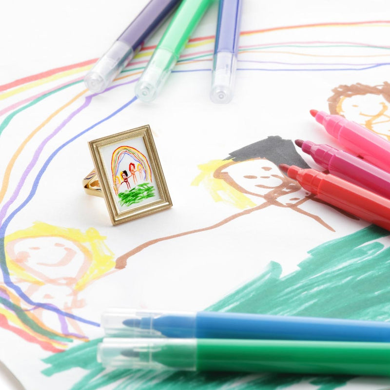 18ct Gold Framed Personalised Ring with the Childs sketch as inspiration behind