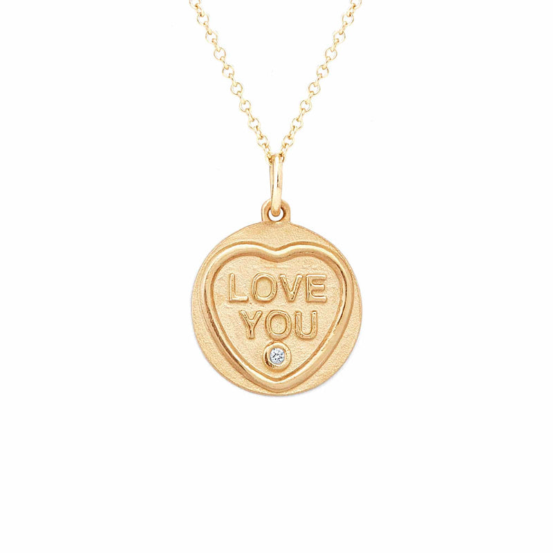 Another Love Hearts 18ct gold personalised charm with the saying Love You