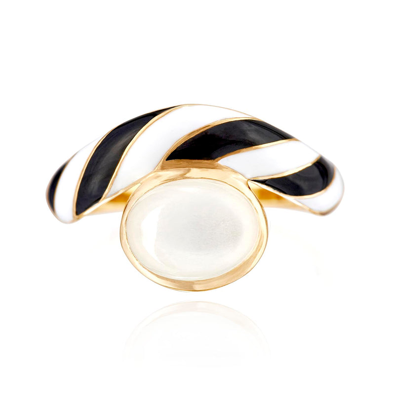 Rock Candy White Moonstone Humbug Gold Ring Straight On View