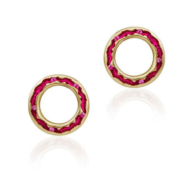 Fuchsia Pink Colour Popping gold stud earrings