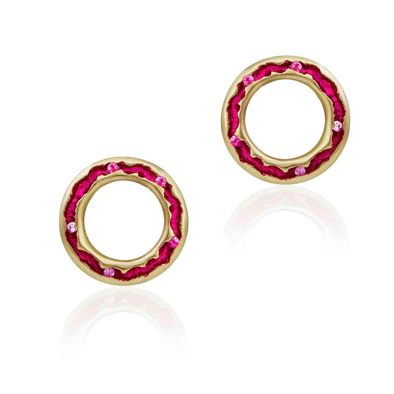Fuchsia Pink Colour Popping gold stud earrings
