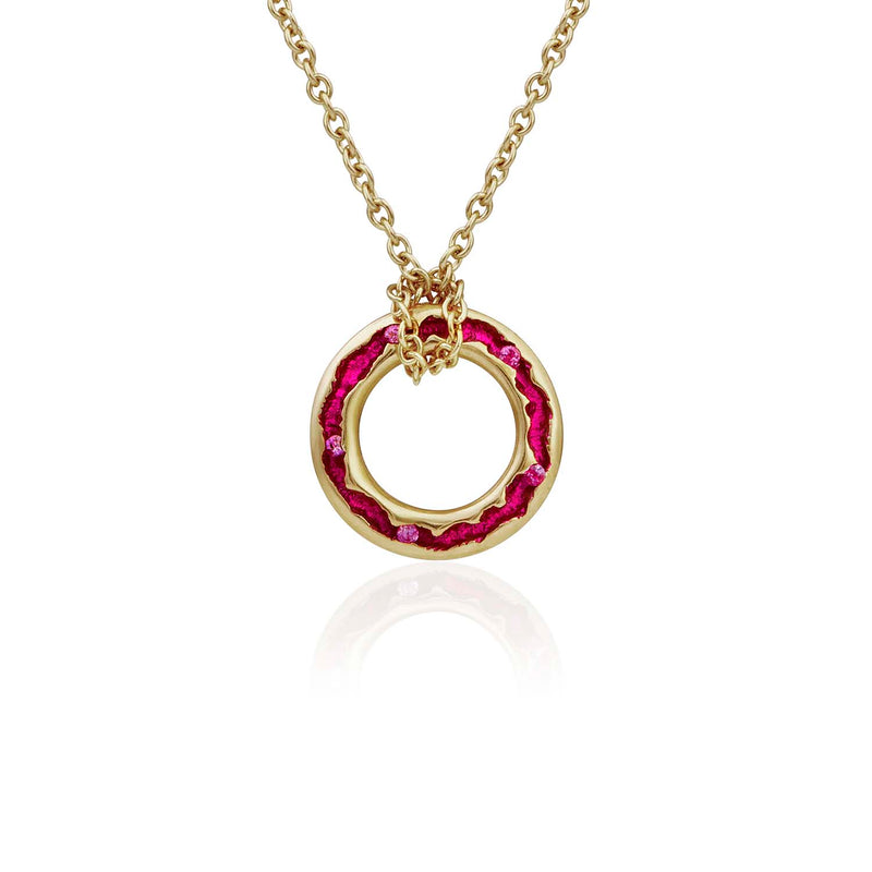 Fuchsia Pink Sapphire Necklace Crafted in Surrey in 18ct yellow gold
