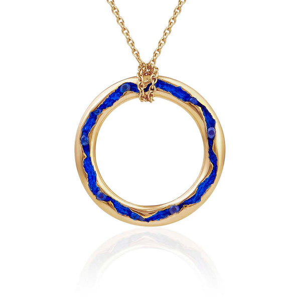 Rock Pool Large Electric Blue Sapphire Gold Pendant Link straight on