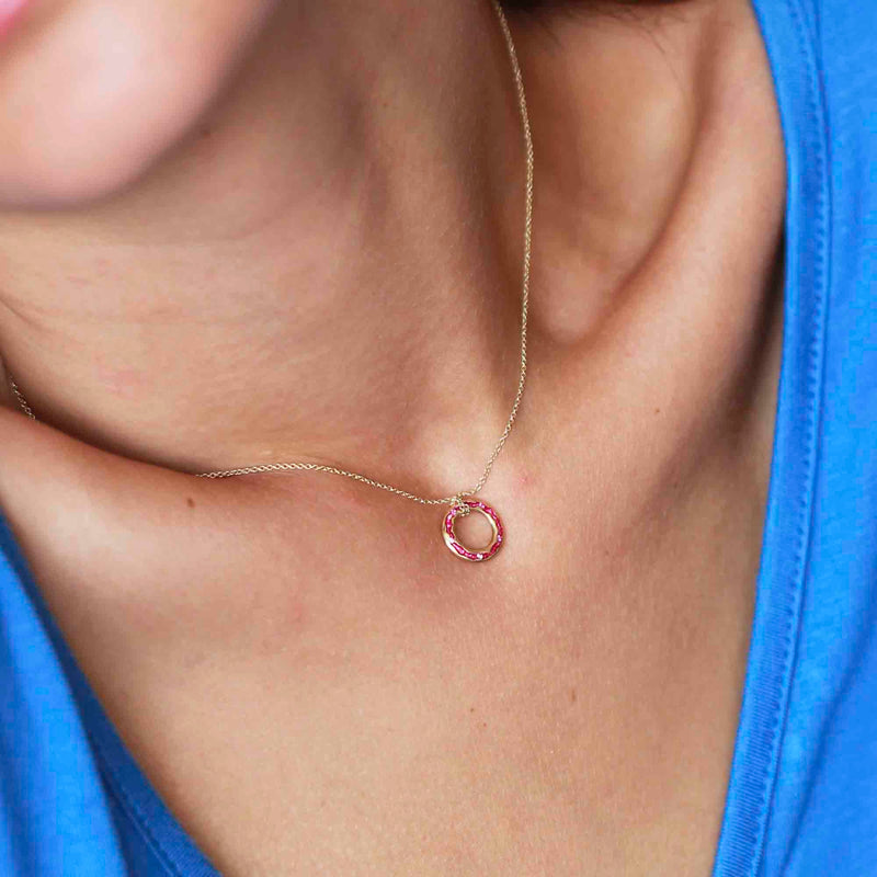 Fuchsia Pink Sapphire Rock Pool Necklace On A Model  