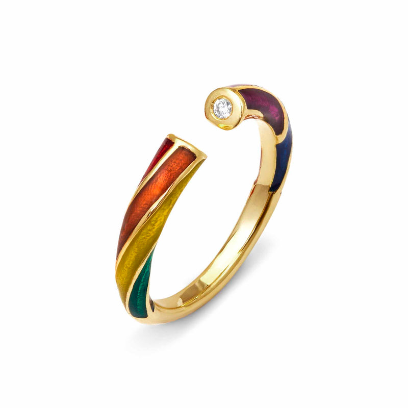 A modern ring design creates our Rock Rainbow Band on the other side view  in gold and enamel