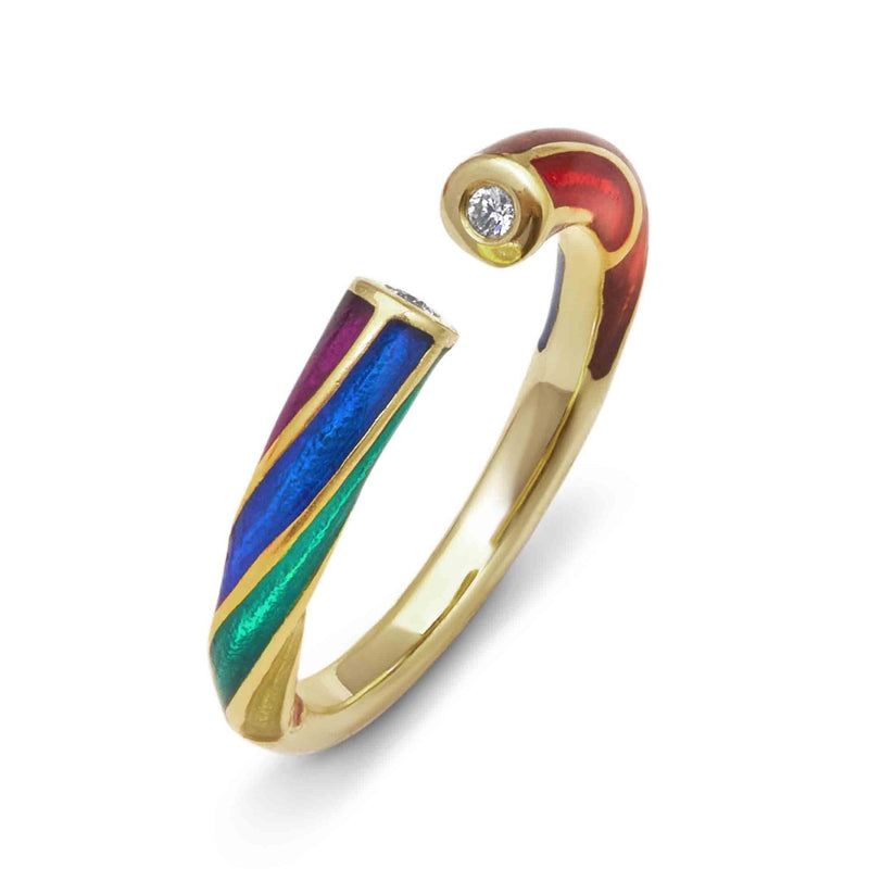 A modern ring design creates our Rock Rainbow Band side view  in gold and enamel
