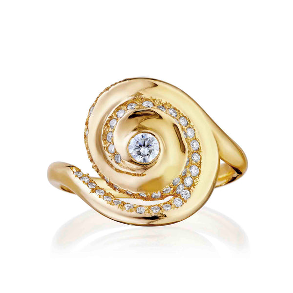 A statement ring jewellery design resulting in our Rock Pool 18ct Spiral Diamond Ring, straight on view