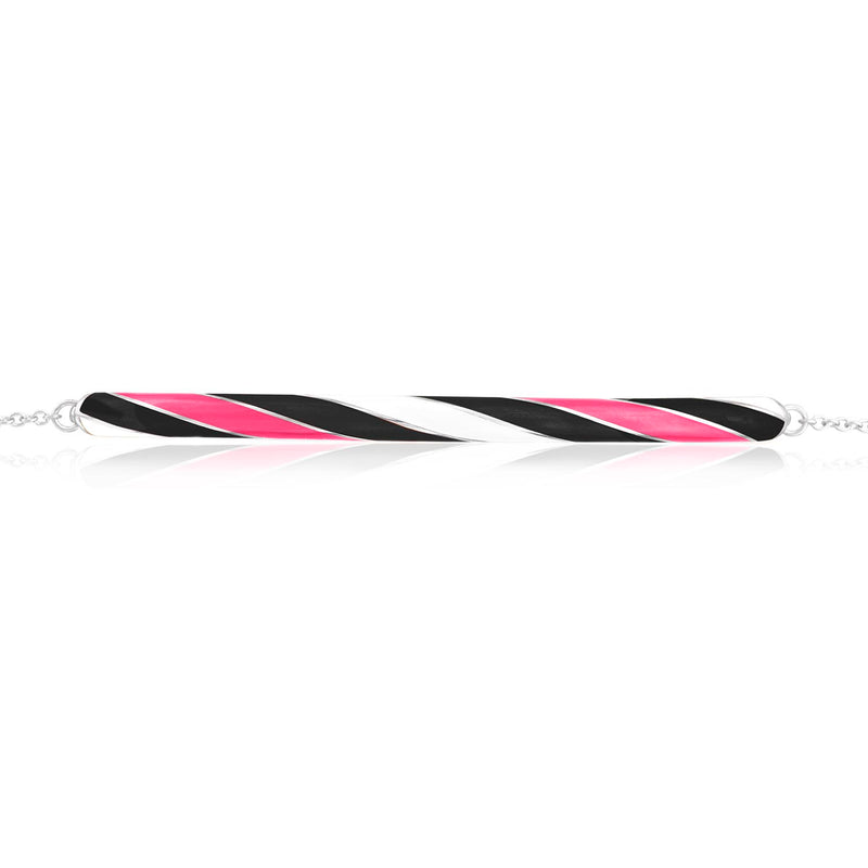 Rock Candy Allsorts Friendship Bracelet with white, black and neon pink enamel, straight on view