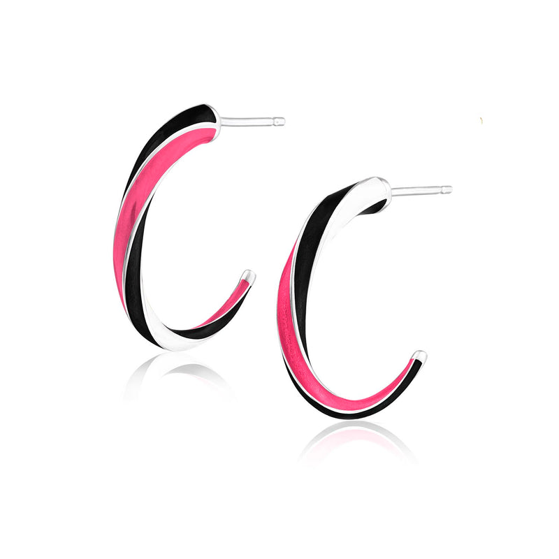 Rock Candy Allsorts Hoop Earrings made in platinum with neon pink, white and black enamel