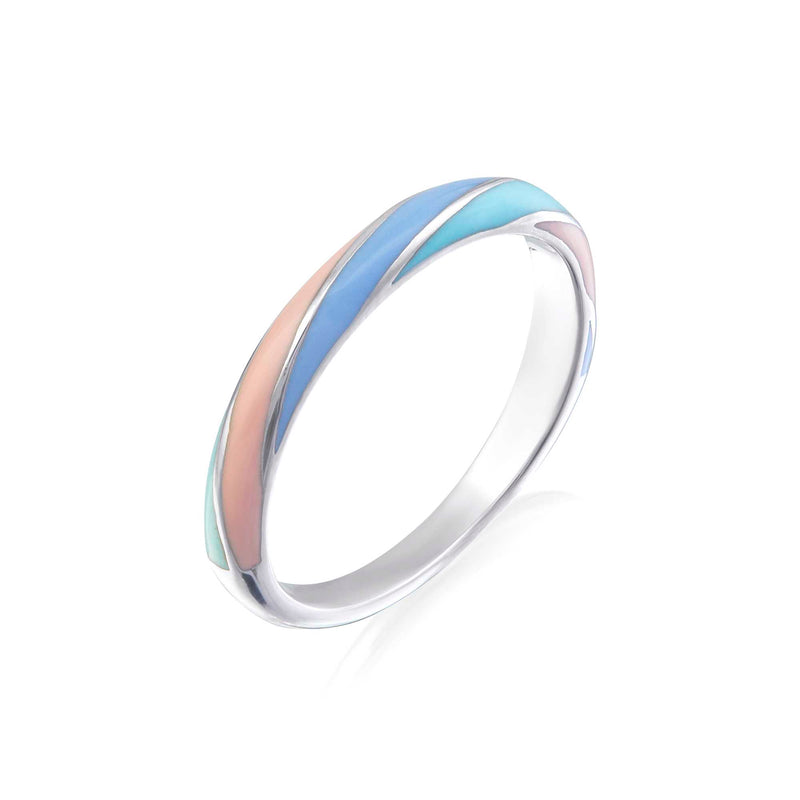 Rock Candy Bubblegum ring in platinum and blue, aqua and peach enamel 3 quarter view