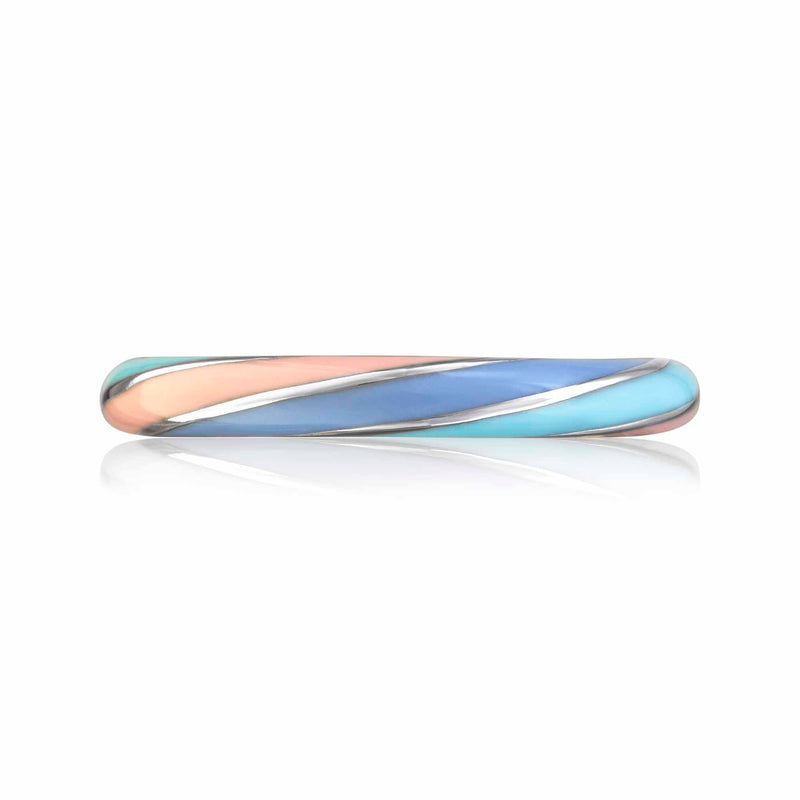 Rock Candy Bubblegum ring in platinum and blue, aqua and peach enamel straight on view