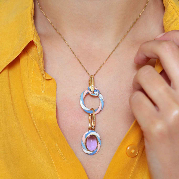 Rock Candy Amethyst Parma Violet Gold Pendant Worn On A Model