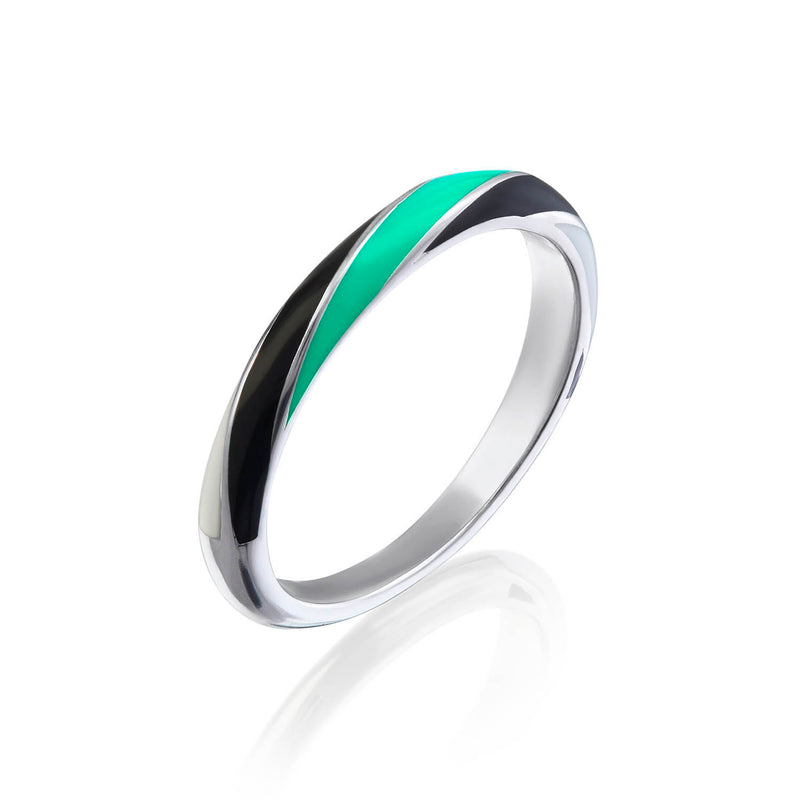 An example of a personalised rock candy band in black, white and green enamel