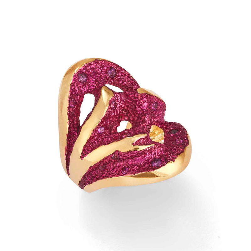 Rock Pool Fuchsia Pink Gold Statement Ring Side View