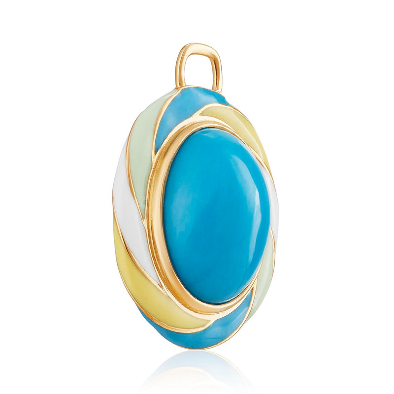 Rock Candy Turquoise Tropical Crush Gold Pendant Side view hand made in their Surrey jewellers buy Origin 31 using enamel
